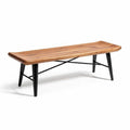 Banc en bois naturel de 120 x 40 x 45 cm avec structure en métal noir