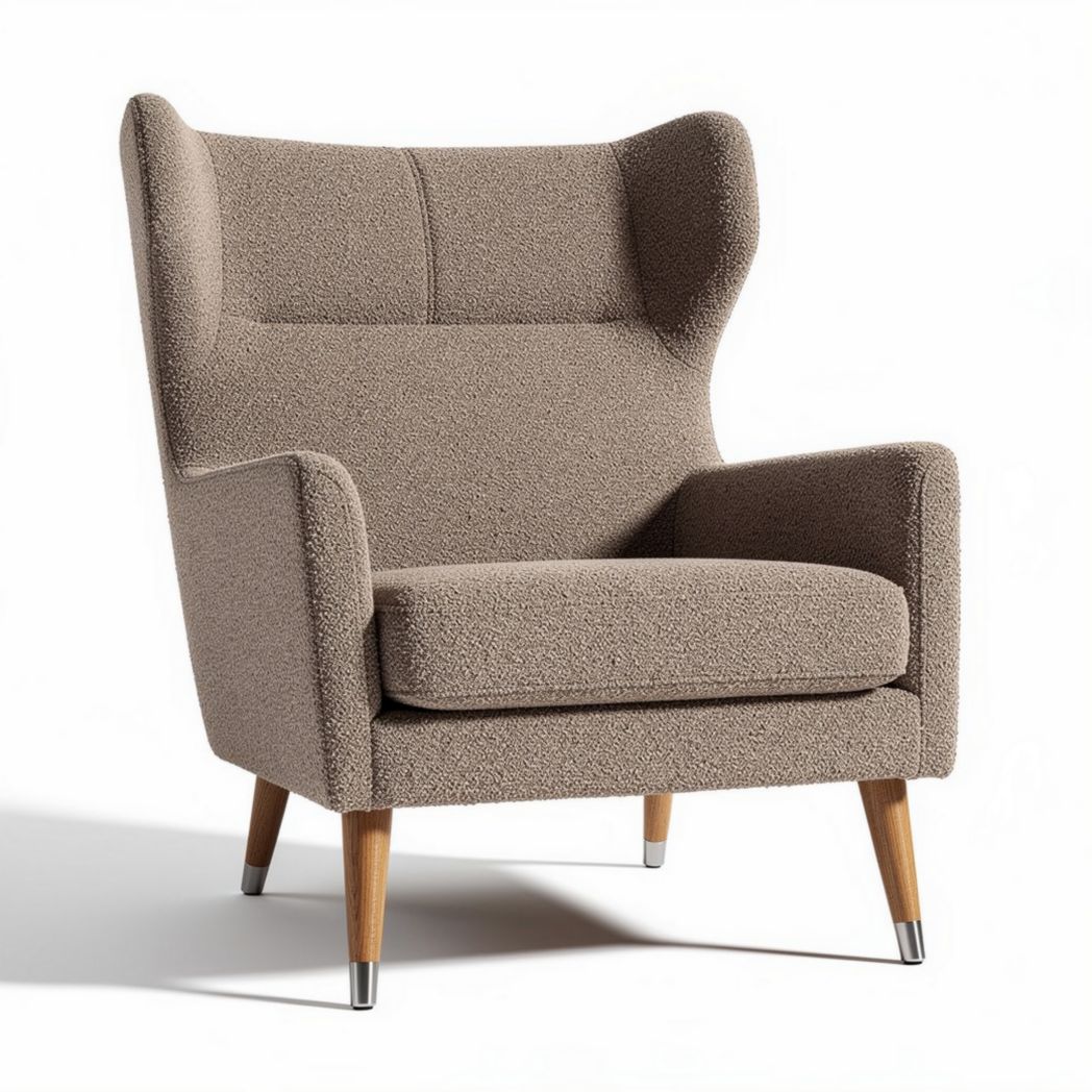 Fauteuil classique en tissu beige avec structure en bois naturel 85 x 80 x 100cm