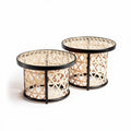 Table basse en rotin tressé et métal noir lot de deux pièces dimensions 30 x 30 x 40cm