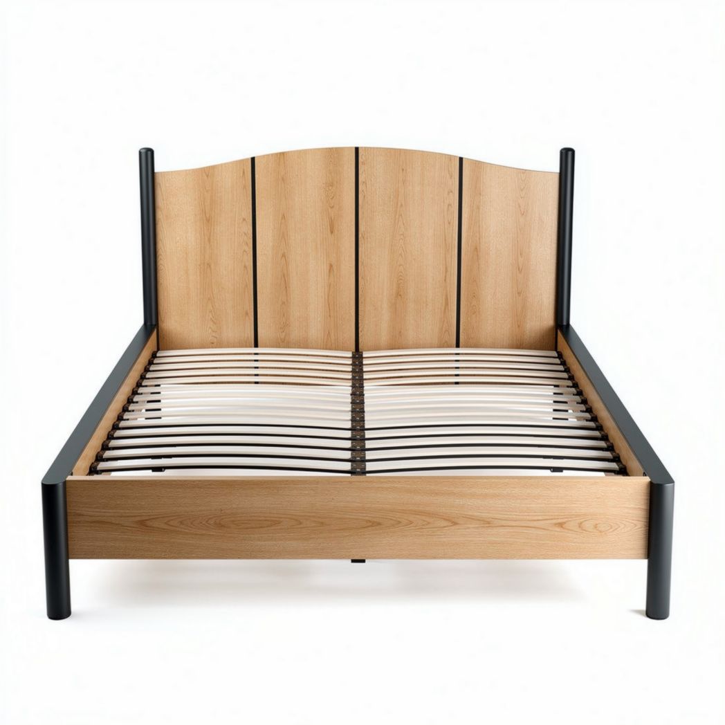 Lit contemporain en bois de chêne de 200 x 160 x 100cm avec sommier intégré