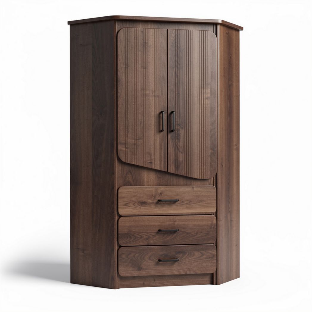 Armoire en bois foncé avec portes coulissantes et trois tiroirs 80 x 40 x 190cm