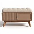Banquette en tissu beige et bois avec rangement 100 x 50 x 45cm