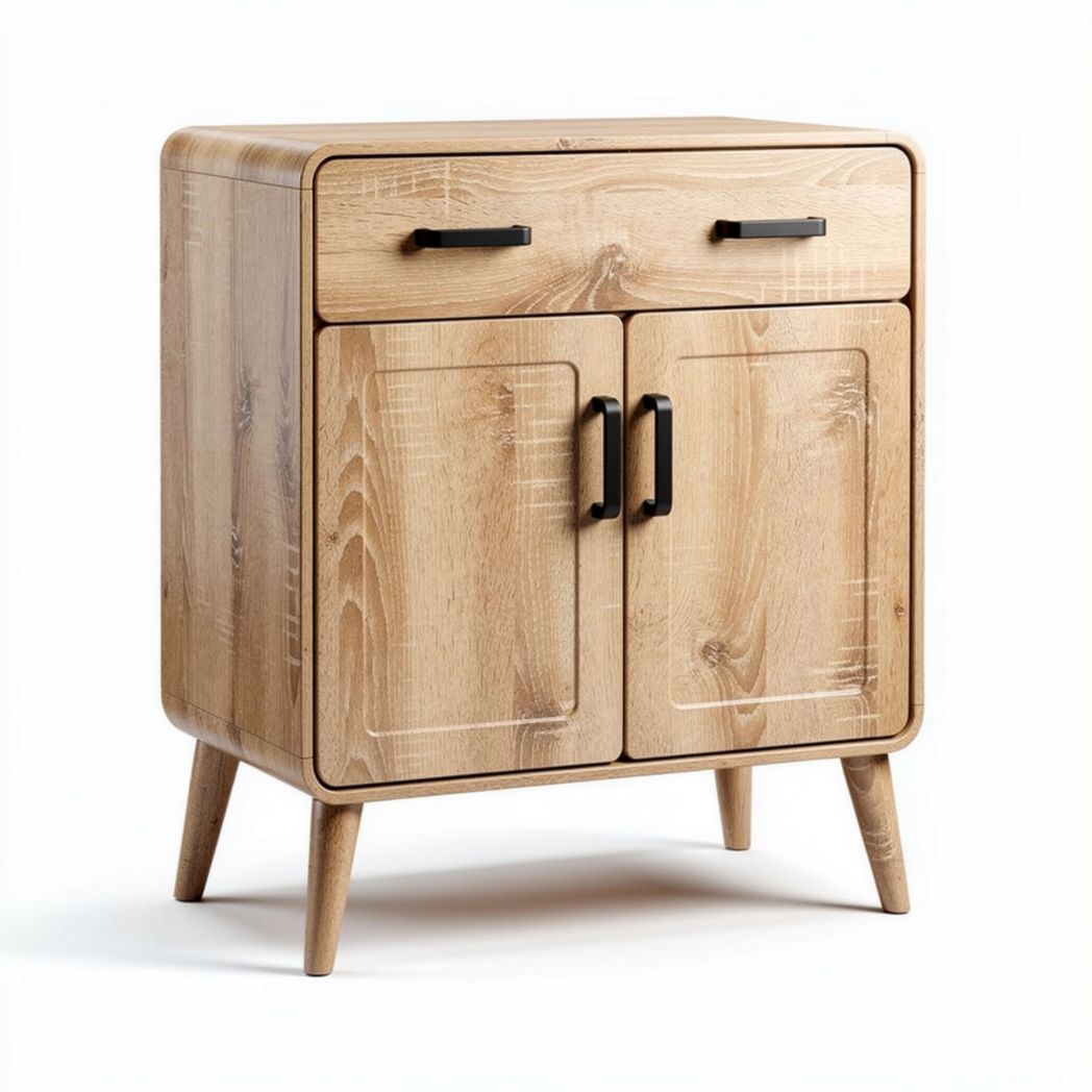 Meuble de rangement en bois naturel avec tiroir et deux portes 45 x 40 x 60cm