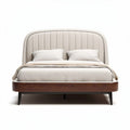 Lit en tissu beige avec sommier en bois de 200 x 160 x 100 cm