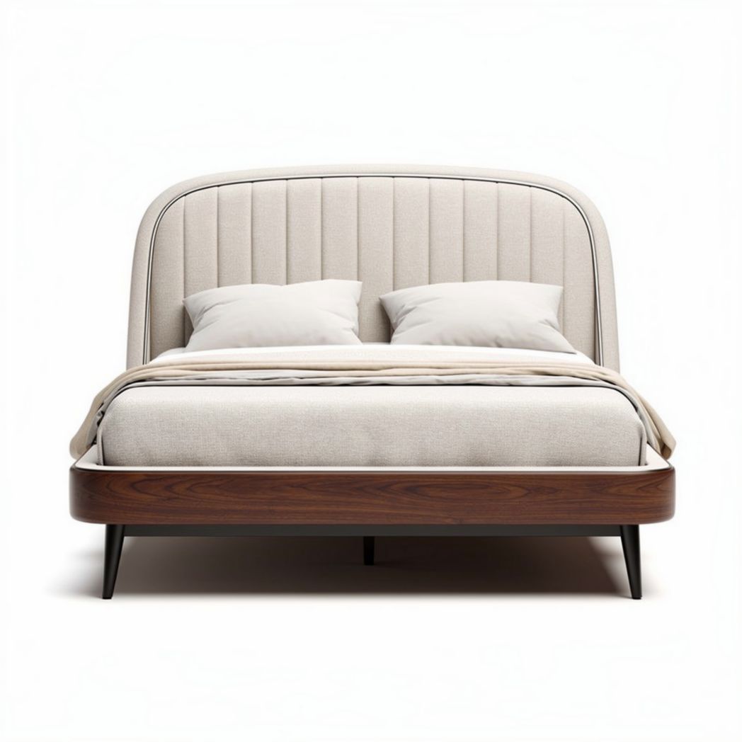 Lit en tissu beige avec sommier en bois de 200 x 160 x 100 cm