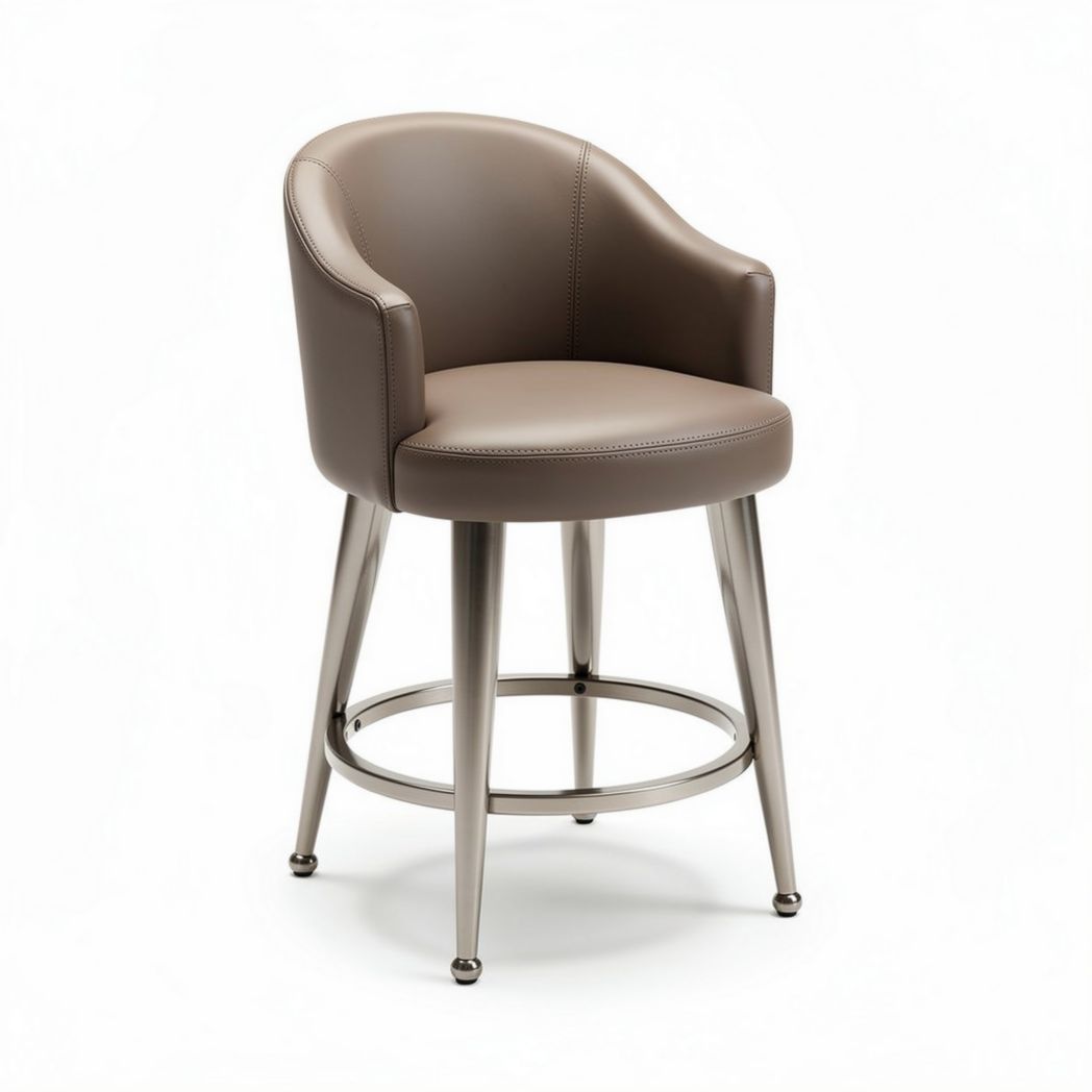Fauteuil de bar en cuir marron avec structure en métal 80 x 70 x 90cm