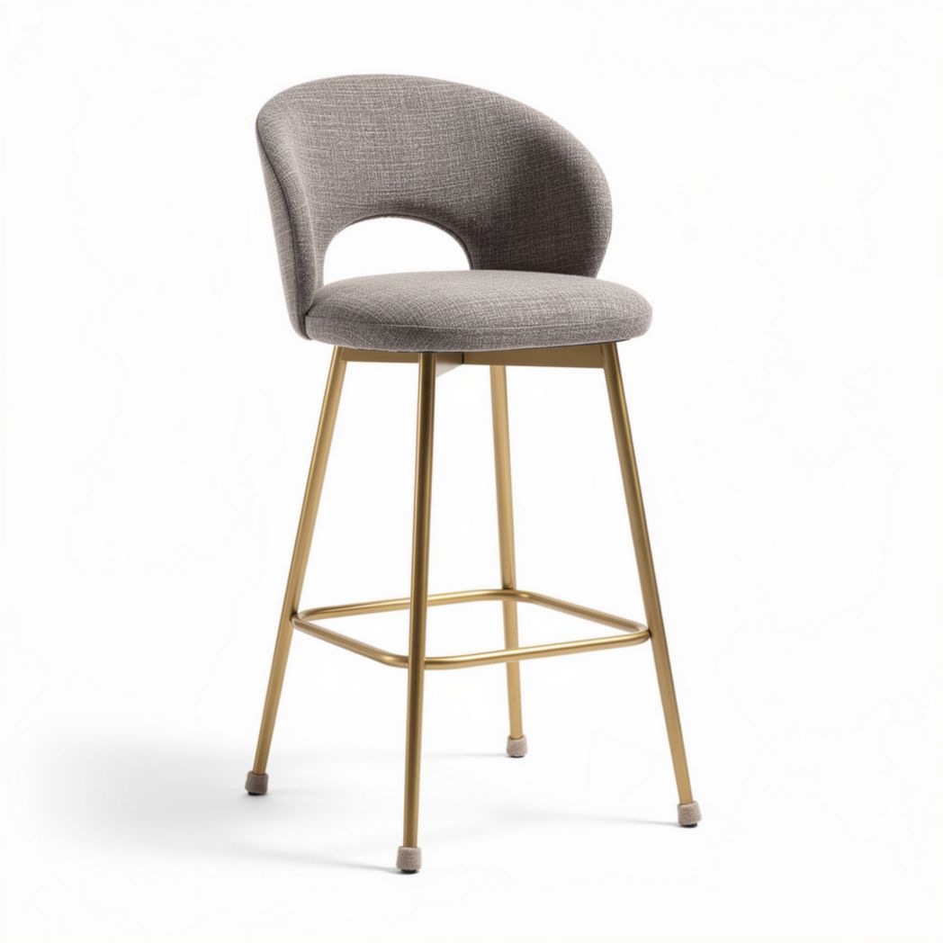 Tabouret de bar en tissu gris et métal doré dimensions 45 x 45 x 100cm