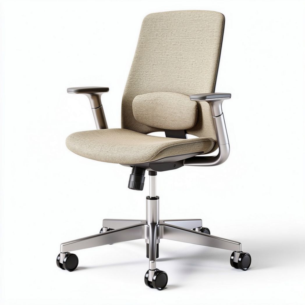 Chaise de bureau réglable en tissu beige avec accoudoirs et base en métal 60 x 60 x 110cm