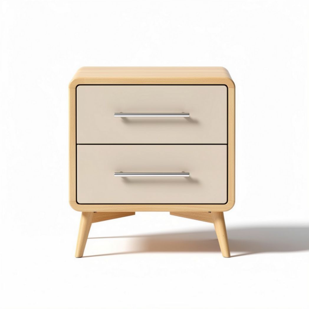 Table de chevet en bois naturel avec deux tiroirs 50 x 40 x 45cm beige