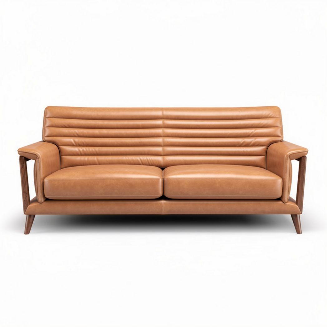 Canapé en cuir brun de style moderne 180 x 80 x 75 cm avec accoudoirs en bois
